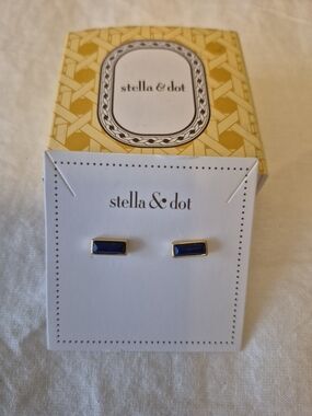 Stella & Dot Navy Rectangle Stud Earrings